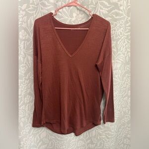 Abercrombie & Fitch Long Sleeve V-Neck Top - Rust Brown